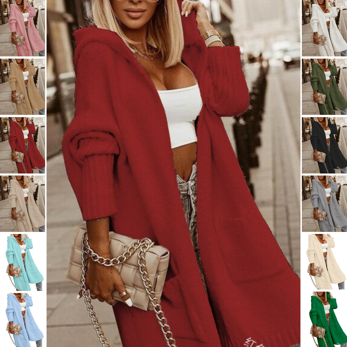 Lässige offene Strickjacke mit Kapuze - Carmen