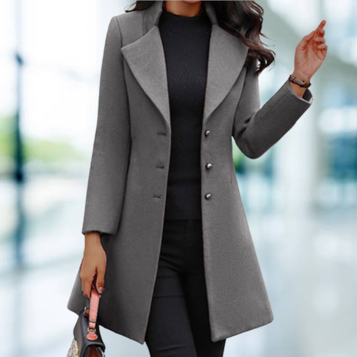 Elegante solide lange Jacke Mantel - Judith
