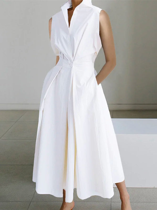 Renate - Weißes Hemdkragen Urban Kleid