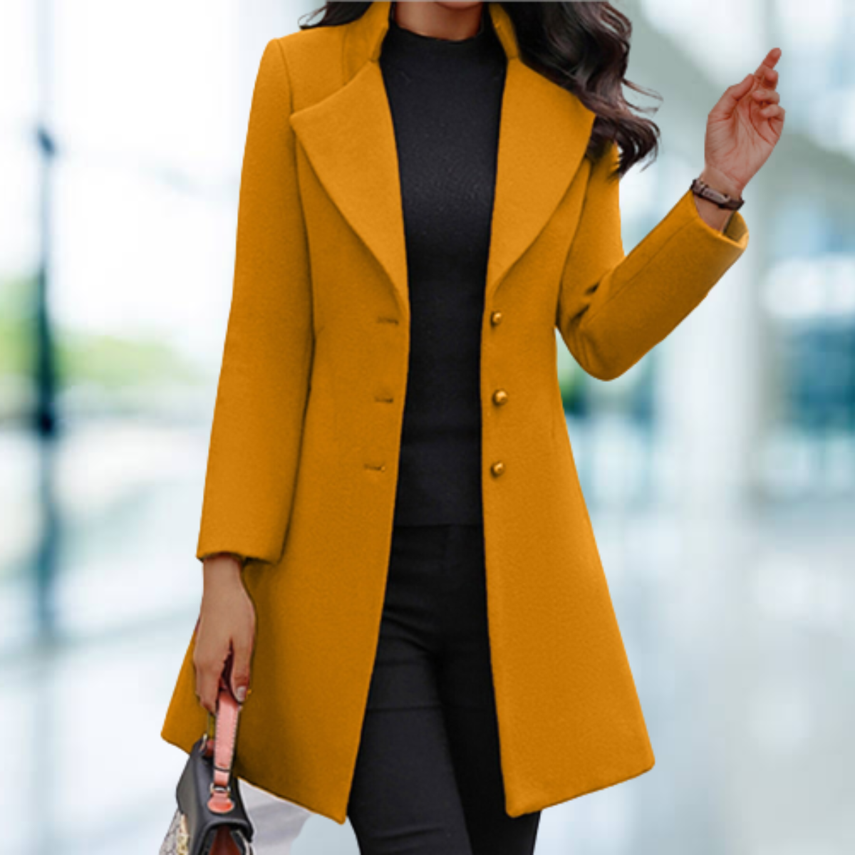 Elegante solide lange Jacke Mantel - Judith
