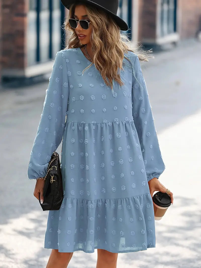 Schweizer Punkt Rundhalsausschnitt Kleid mit Laternenärmeln - Ariana